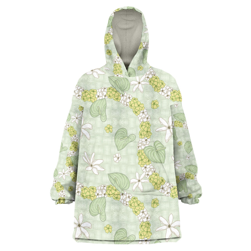 Hawaii Anthurium Tiare Pikake Lei Wearable Blanket Hoodie Sage Green Lauhala Art Pattern LT01 One Size Green - Polynesian Pride
