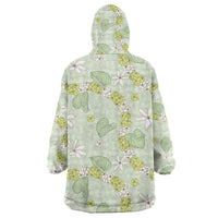 Hawaii Anthurium Tiare Pikake Lei Wearable Blanket Hoodie Sage Green Lauhala Art Pattern LT01 - Polynesian Pride