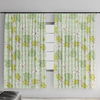 Hawaii Anthurium Tiare Pikake Lei Window Curtain Sage Green Lauhala Art Pattern LT01 With Hooks Green - Polynesian Pride