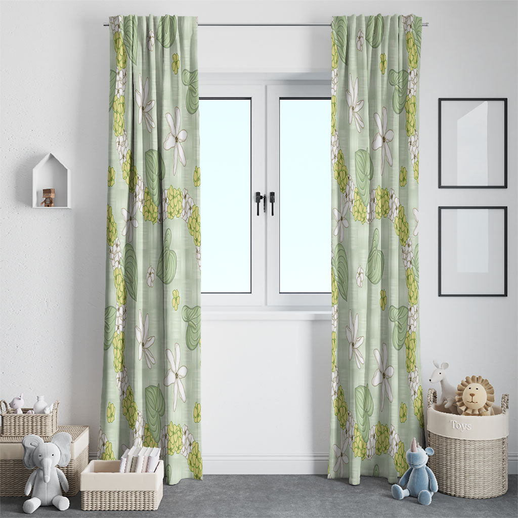 Hawaii Anthurium Tiare Pikake Lei Window Curtain Sage Green Lauhala Art Pattern LT01 - Polynesian Pride