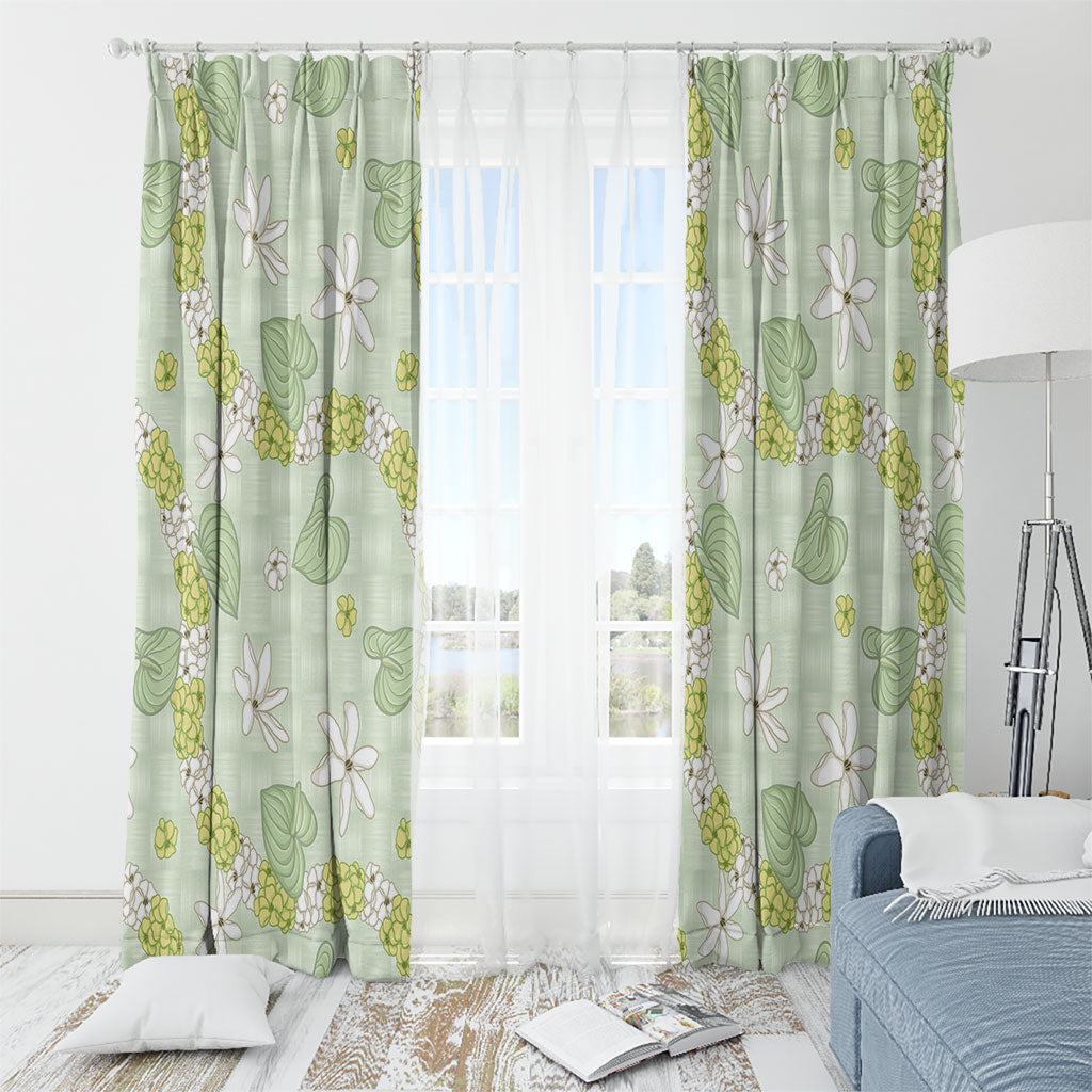Hawaii Anthurium Tiare Pikake Lei Window Curtain Sage Green Lauhala Art Pattern LT01 - Polynesian Pride