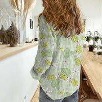 Hawaii Anthurium Tiare Pikake Lei Women Casual Shirt Sage Green Lauhala Art Pattern LT01 - Polynesian Pride