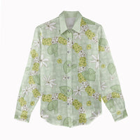Hawaii Anthurium Tiare Pikake Lei Women Casual Shirt Sage Green Lauhala Art Pattern LT01 - Polynesian Pride