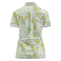 Hawaii Anthurium Tiare Pikake Lei Women Polo Shirt Sage Green Lauhala Art Pattern LT01 - Polynesian Pride
