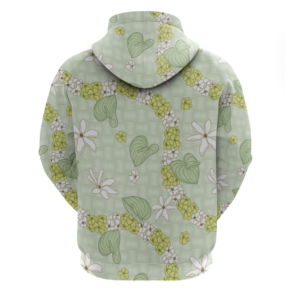 Hawaii Anthurium Tiare Pikake Lei Zip Hoodie Sage Green Lauhala Art Pattern