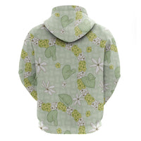 Hawaii Anthurium Tiare Pikake Lei Zip Hoodie Sage Green Lauhala Art Pattern