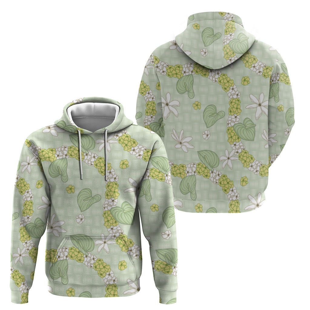 Hawaii Anthurium Tiare Pikake Lei Zip Hoodie Sage Green Lauhala Art Pattern