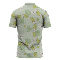 Hawaii Anthurium Tiare Pikake Lei Zipper Polo Shirt Sage Green Lauhala Art Pattern LT01 - Polynesian Pride