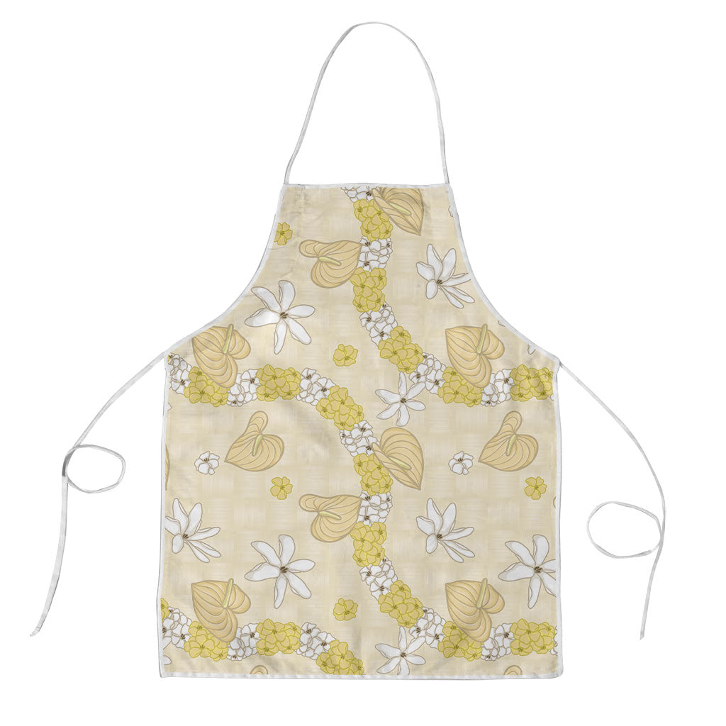 Hawaii Anthurium Tiare Pikake Lei Apron Melemele Lauhala Art Pattern LT01 Yellow - Polynesian Pride