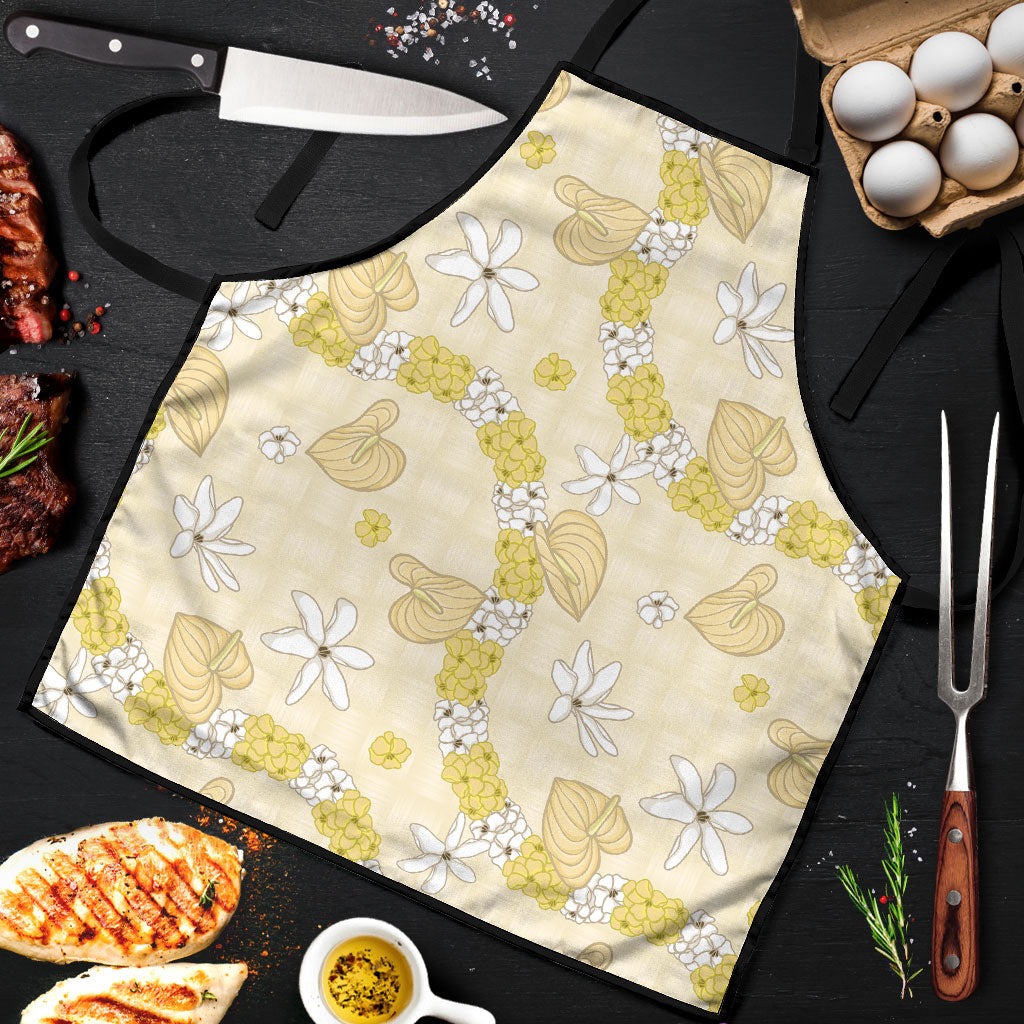 Hawaii Anthurium Tiare Pikake Lei Apron Melemele Lauhala Art Pattern LT01 Yellow - Polynesian Pride
