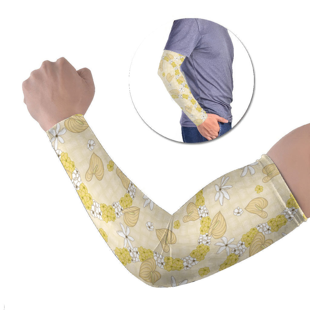 Hawaii Anthurium Tiare Pikake Lei Arm Sleeves Melemele Lauhala Art Pattern