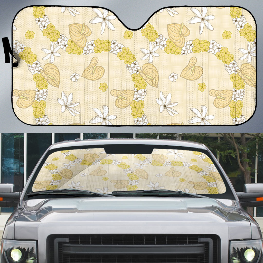 Hawaii Anthurium Tiare Pikake Lei Auto Sun Shade Melemele Lauhala Art Pattern