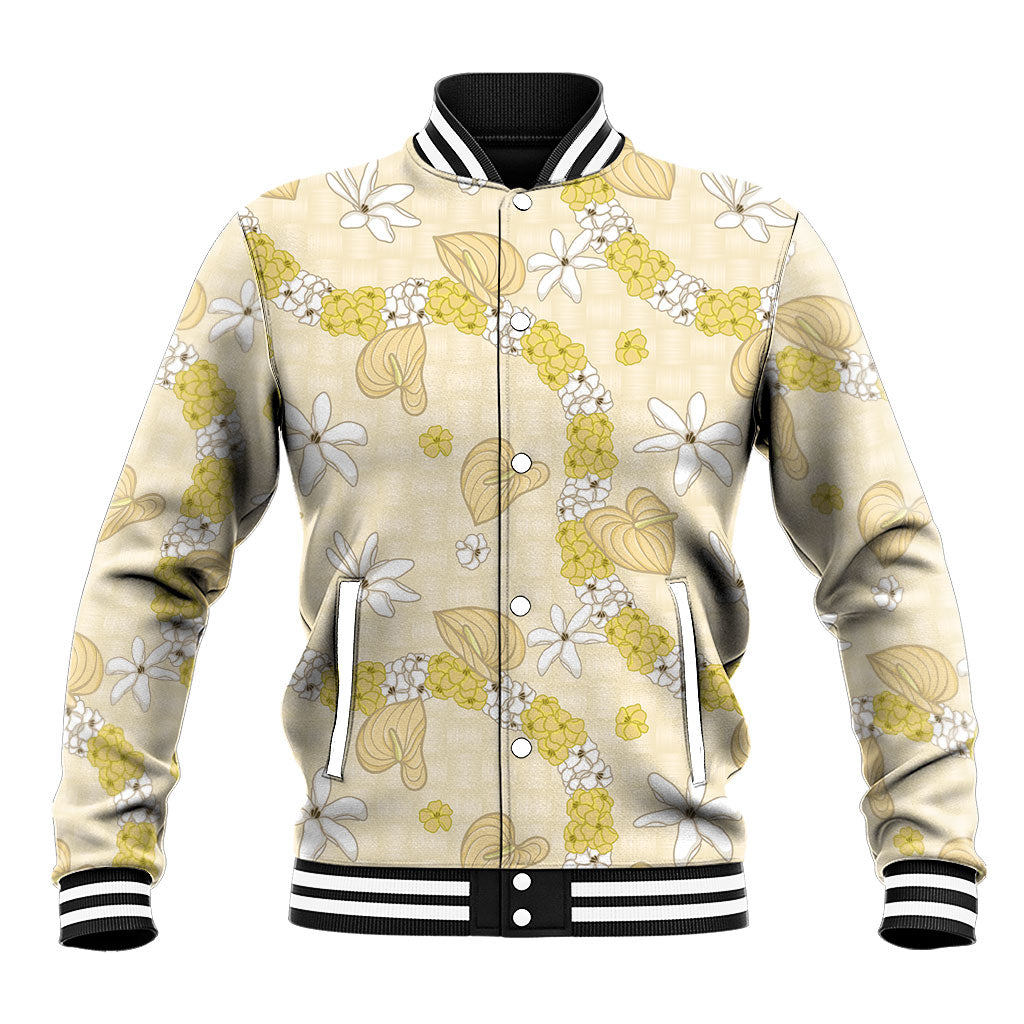 Hawaii Anthurium Tiare Pikake Lei Baseball Jacket Melemele Lauhala Art Pattern LT01 Unisex Yellow - Polynesian Pride