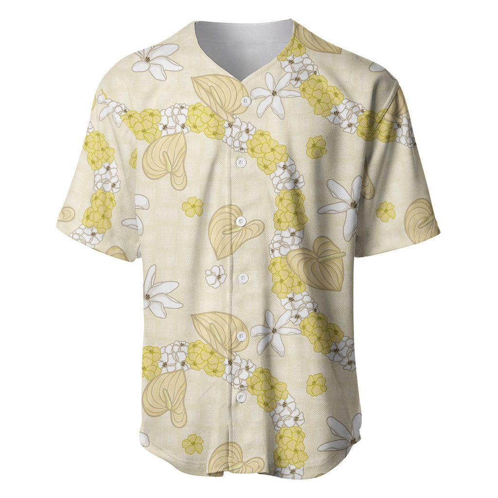 Hawaii Anthurium Tiare Pikake Lei Baseball Jersey Melemele Lauhala Art Pattern LT01 Yellow - Polynesian Pride