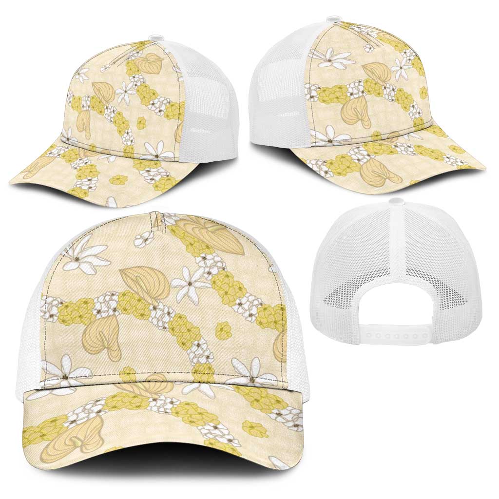 Hawaii Anthurium Tiare Pikake Lei Baseball Net Cap Melemele Lauhala Art Pattern