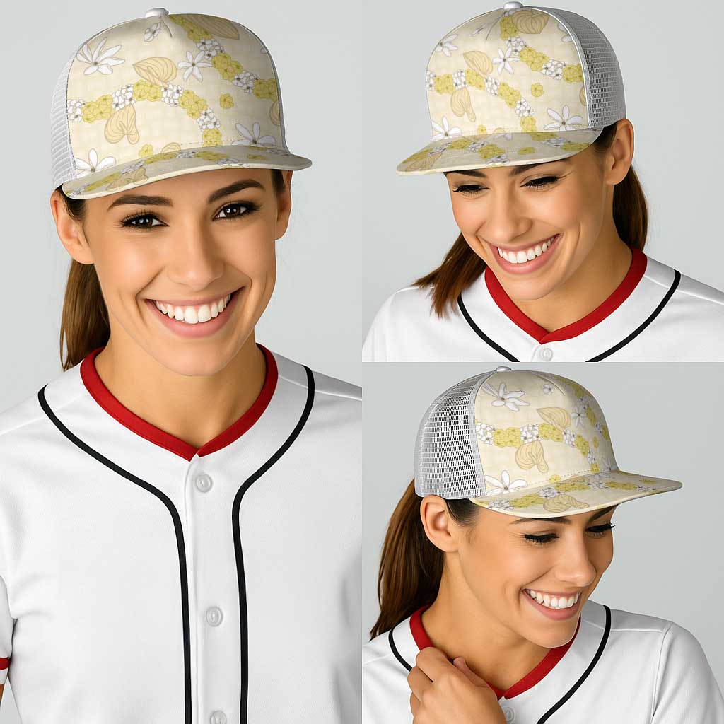 Hawaii Anthurium Tiare Pikake Lei Baseball Net Cap Melemele Lauhala Art Pattern