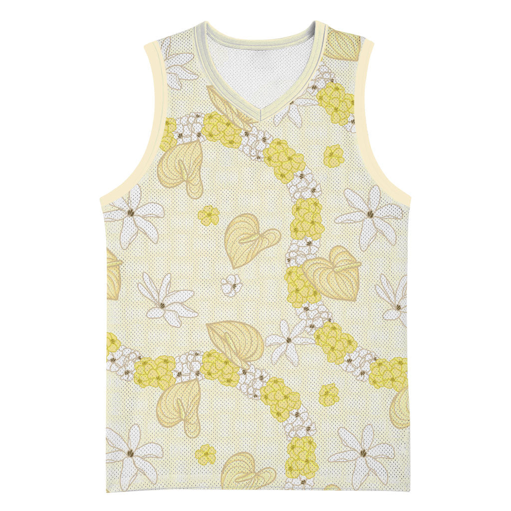 Hawaii Anthurium Tiare Pikake Lei Basketball Jersey Melemele Lauhala Art Pattern