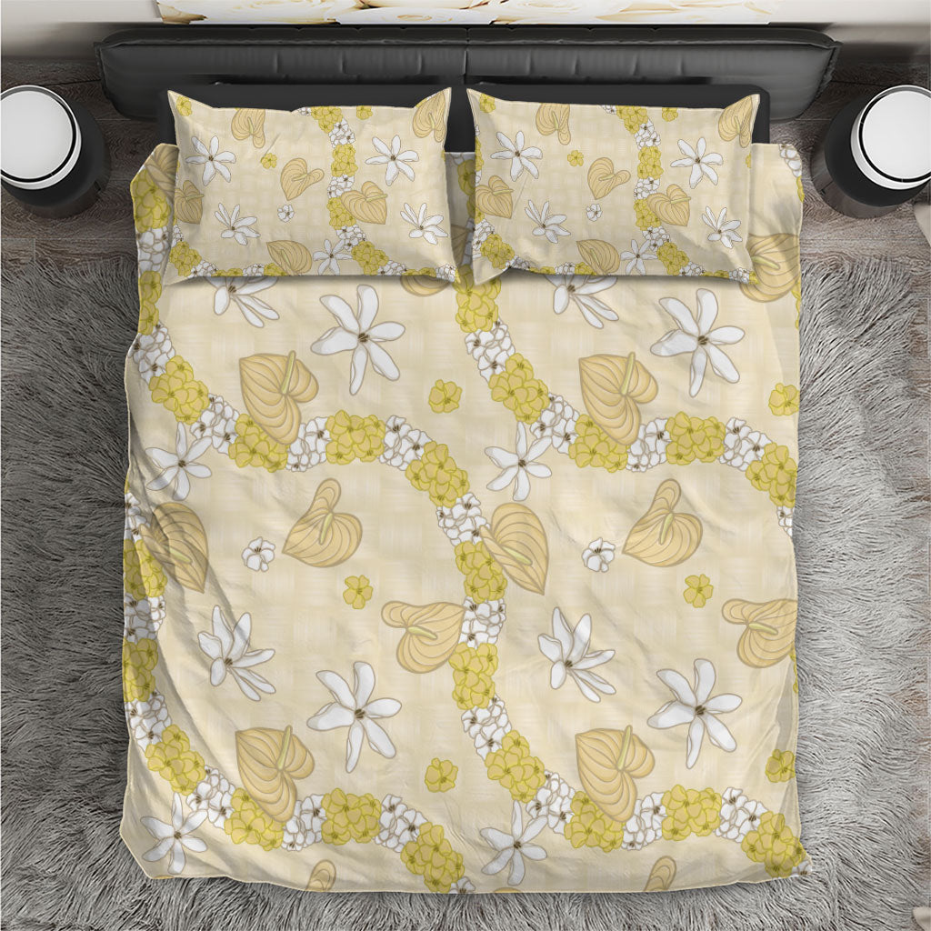 Hawaii Anthurium Tiare Pikake Lei Bedding Set Melemele Lauhala Art Pattern