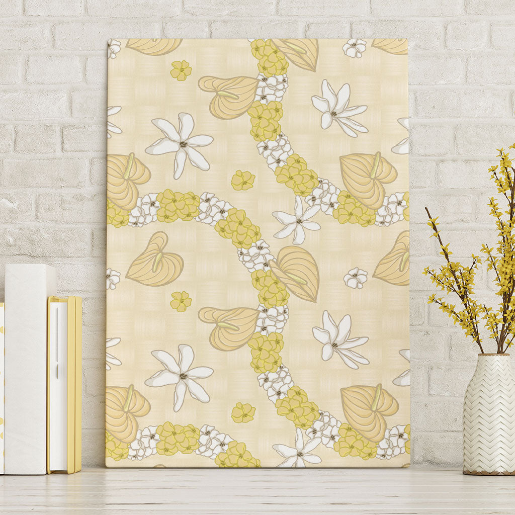 Hawaii Anthurium Tiare Pikake Lei Canvas Wall Art Melemele Lauhala Art Pattern
