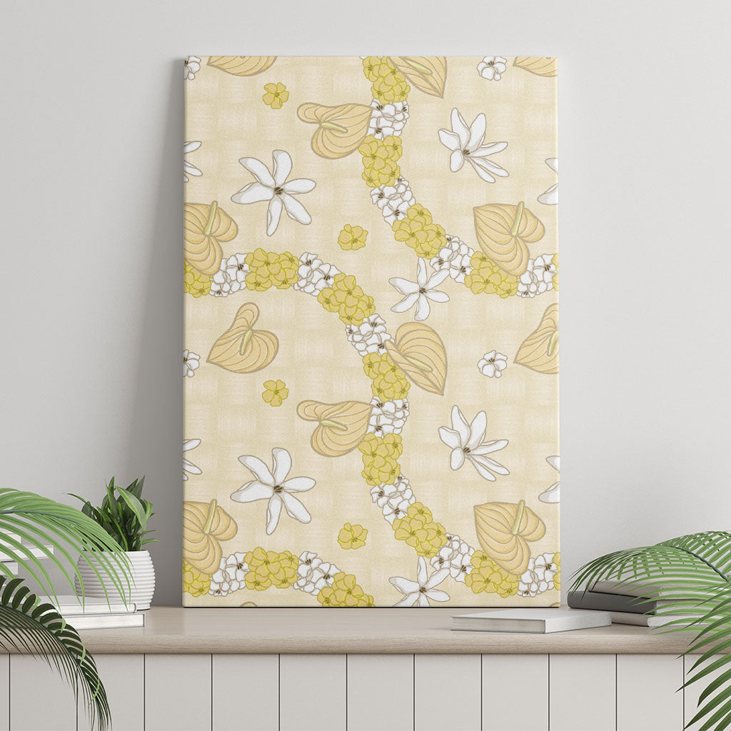 Hawaii Anthurium Tiare Pikake Lei Canvas Wall Art Melemele Lauhala Art Pattern