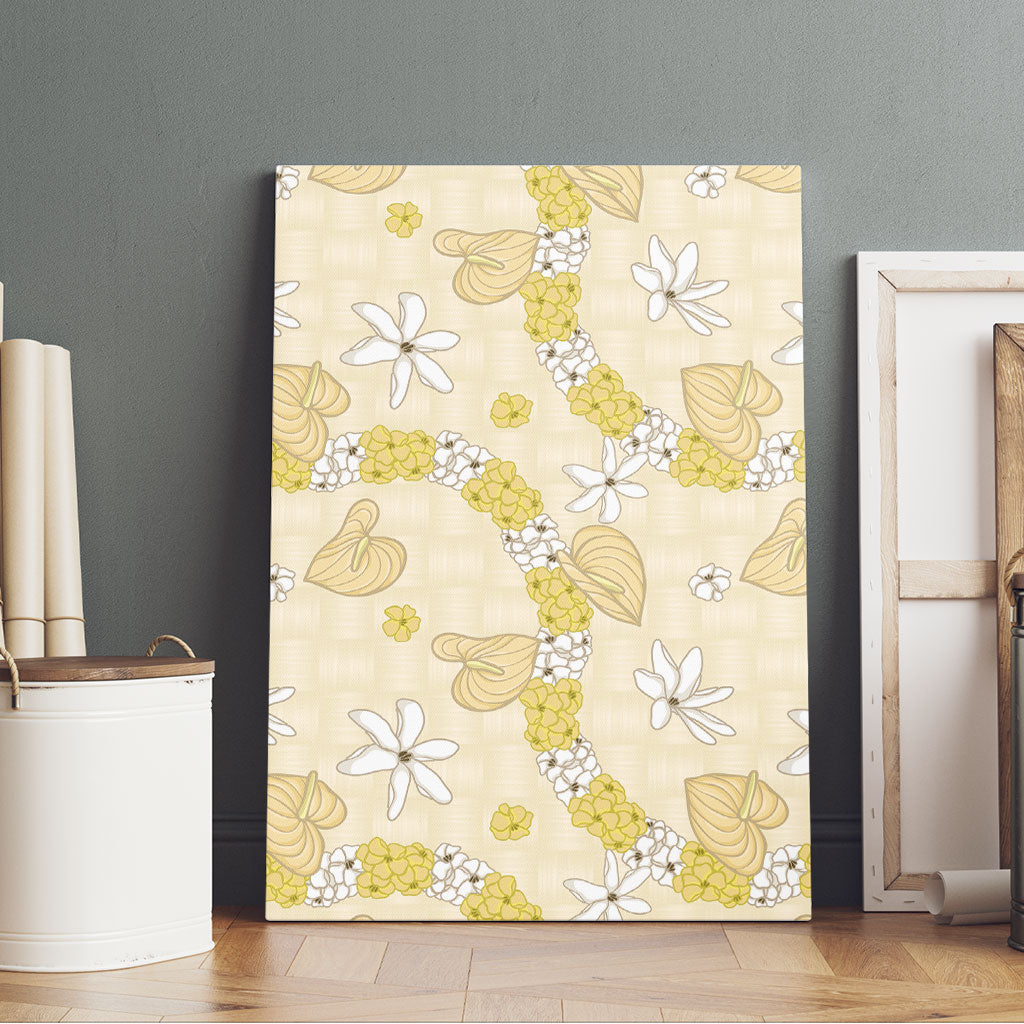 Hawaii Anthurium Tiare Pikake Lei Canvas Wall Art Melemele Lauhala Art Pattern