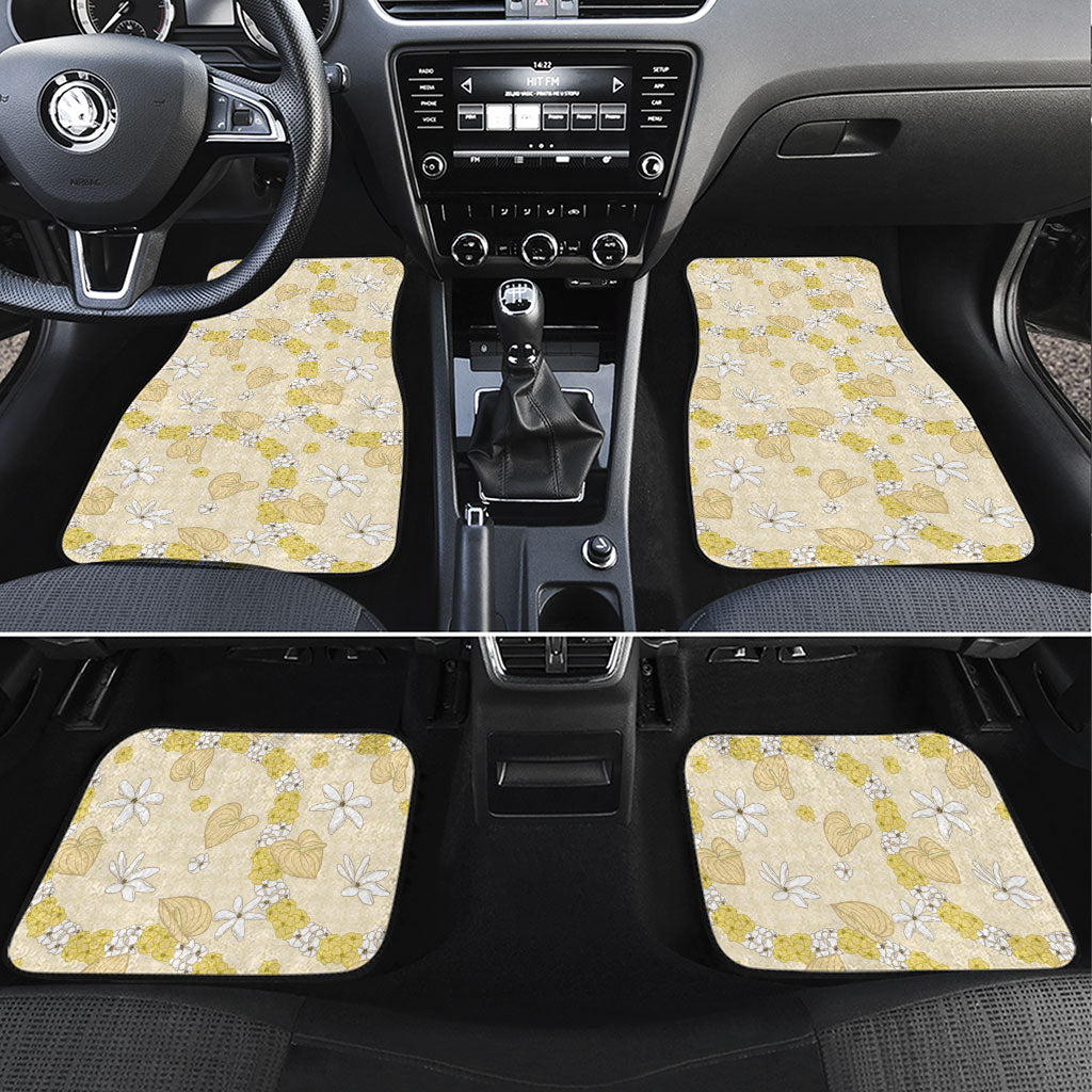 Hawaii Anthurium Tiare Pikake Lei Car Mats Melemele Lauhala Art Pattern LT01 Set 4pcs Yellow - Polynesian Pride