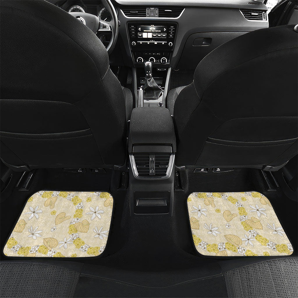Hawaii Anthurium Tiare Pikake Lei Car Mats Melemele Lauhala Art Pattern LT01 Set 2pcs - Back Yellow - Polynesian Pride
