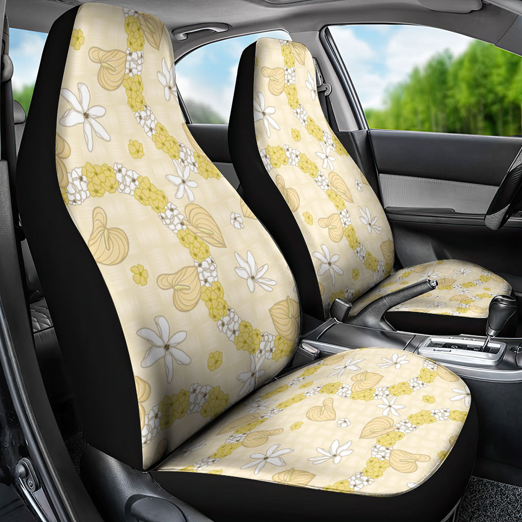 Hawaii Anthurium Tiare Pikake Lei Car Seat Cover Melemele Lauhala Art Pattern LT01 - Polynesian Pride