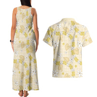 Hawaii Anthurium Tiare Pikake Lei Couples Matching Tank Maxi Dress and Hawaiian Shirt Melemele Lauhala Art Pattern