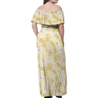 Hawaii Anthurium Tiare Pikake Lei Family Matching Off Shoulder Maxi Dress and Hawaiian Shirt Melemele Lauhala Art Pattern