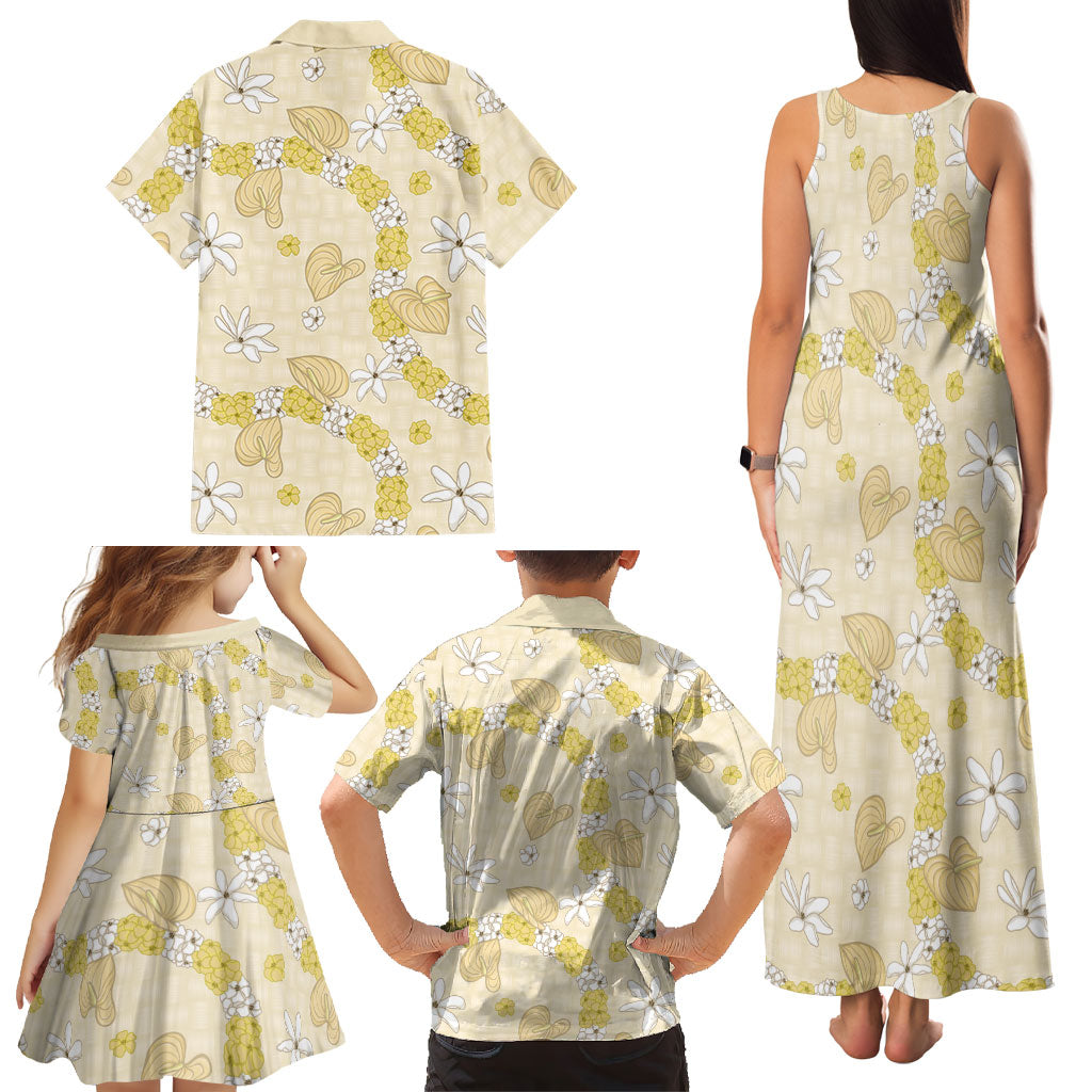 Hawaii Anthurium Tiare Pikake Lei Family Matching Tank Maxi Dress and Hawaiian Shirt Melemele Lauhala Art Pattern