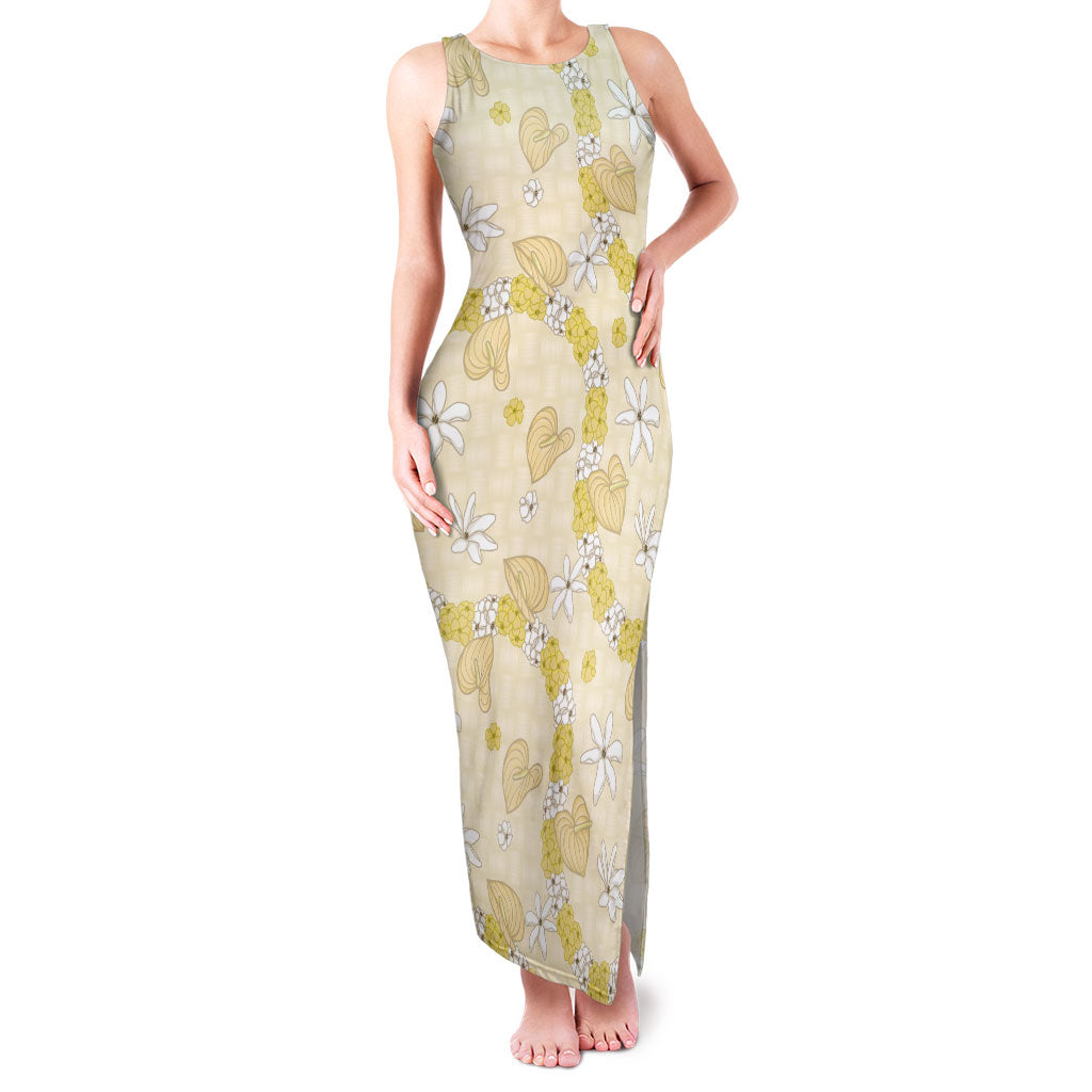 Hawaii Anthurium Tiare Pikake Lei Family Matching Tank Maxi Dress and Hawaiian Shirt Melemele Lauhala Art Pattern