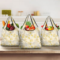 Hawaii Anthurium Tiare Pikake Lei Grocery Bag Melemele Lauhala Art Pattern LT01 3-pack One Size Yellow - Polynesian Pride
