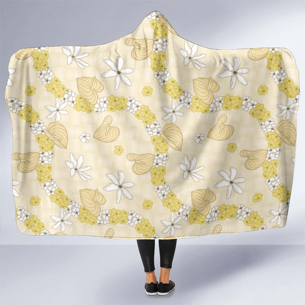 Hawaii Anthurium Tiare Pikake Lei Hooded Blanket Melemele Lauhala Art Pattern LT01 One Size Yellow - Polynesian Pride