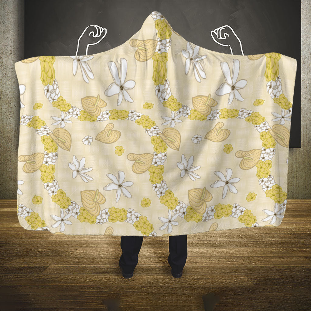 Hawaii Anthurium Tiare Pikake Lei Hooded Blanket Melemele Lauhala Art Pattern LT01 - Polynesian Pride
