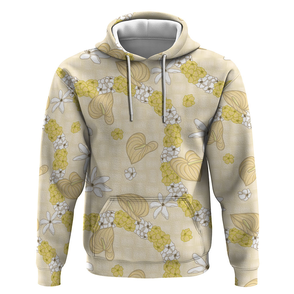 Hawaii Anthurium Tiare Pikake Lei Hoodie Melemele Lauhala Art Pattern LT01 Pullover Hoodie Yellow - Polynesian Pride