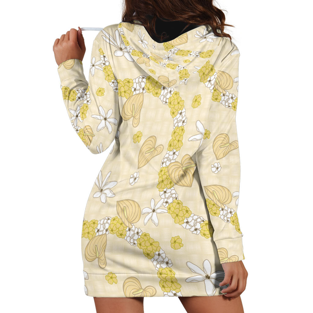Hawaii Anthurium Tiare Pikake Lei Hoodie Dress Melemele Lauhala Art Pattern LT01 - Polynesian Pride