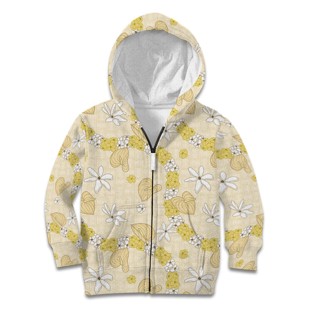 Hawaii Anthurium Tiare Pikake Lei Kid Hoodie Melemele Lauhala Art Pattern LT01 Zip Hoodie Yellow - Polynesian Pride