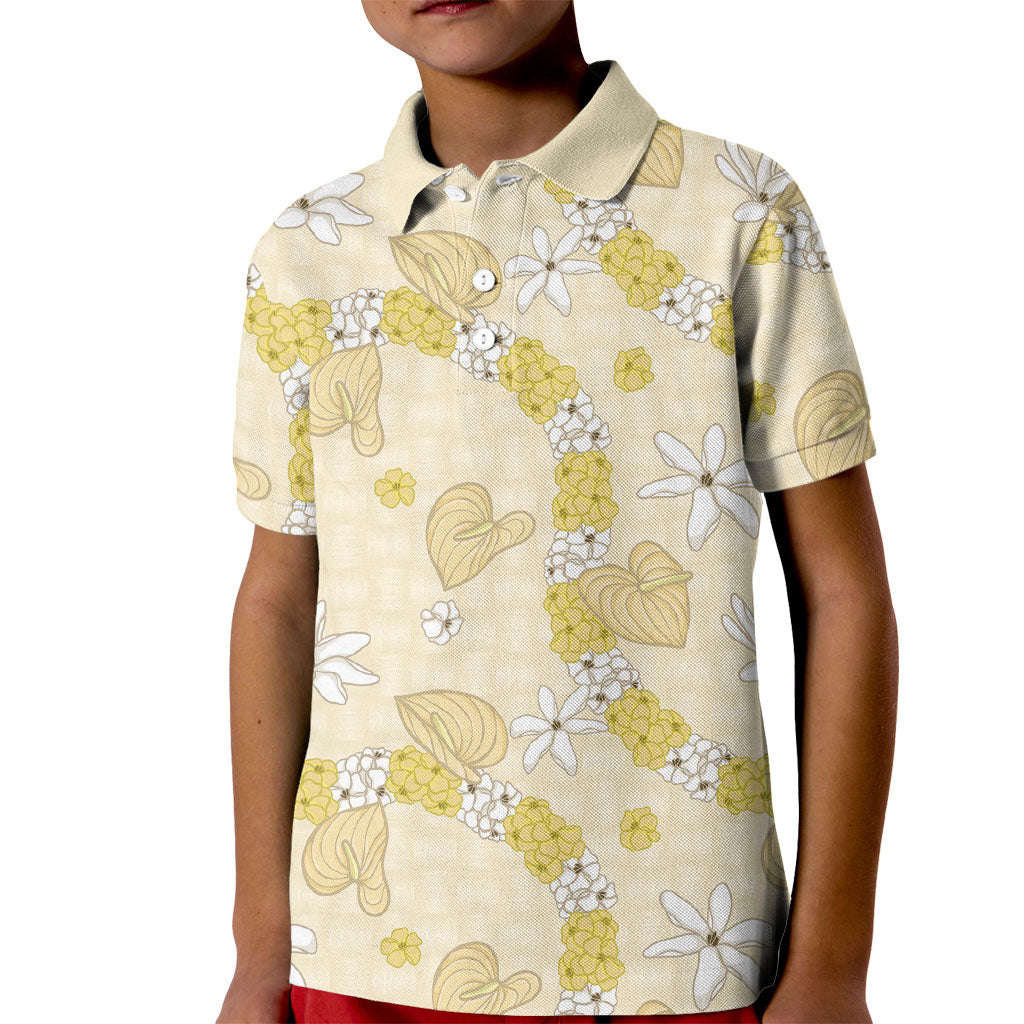 Hawaii Anthurium Tiare Pikake Lei Kid Polo Shirt Melemele Lauhala Art Pattern LT01 Kid Yellow - Polynesian Pride
