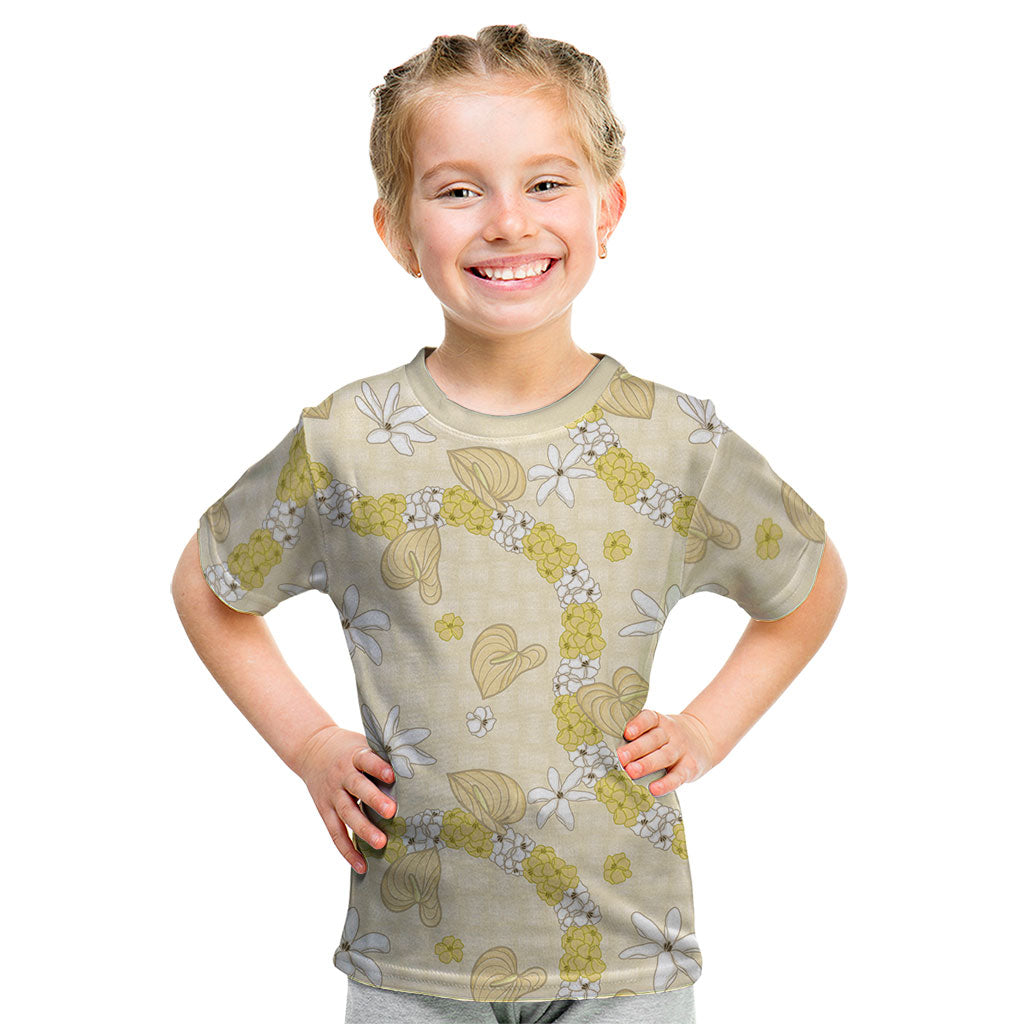 Hawaii Anthurium Tiare Pikake Lei Kid T Shirt Melemele Lauhala Art Pattern LT01 Yellow - Polynesian Pride