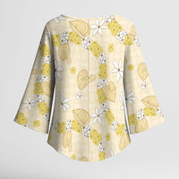 Hawaii Anthurium Tiare Pikake Lei Kimono Sleeve Blouse Melemele Lauhala Art Pattern
