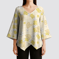 Hawaii Anthurium Tiare Pikake Lei Kimono Sleeve Blouse Melemele Lauhala Art Pattern