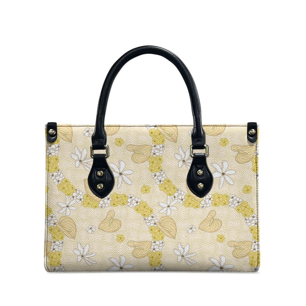 Hawaii Anthurium Tiare Pikake Lei Leather Bag Melemele Lauhala Art Pattern LT01 - Polynesian Pride