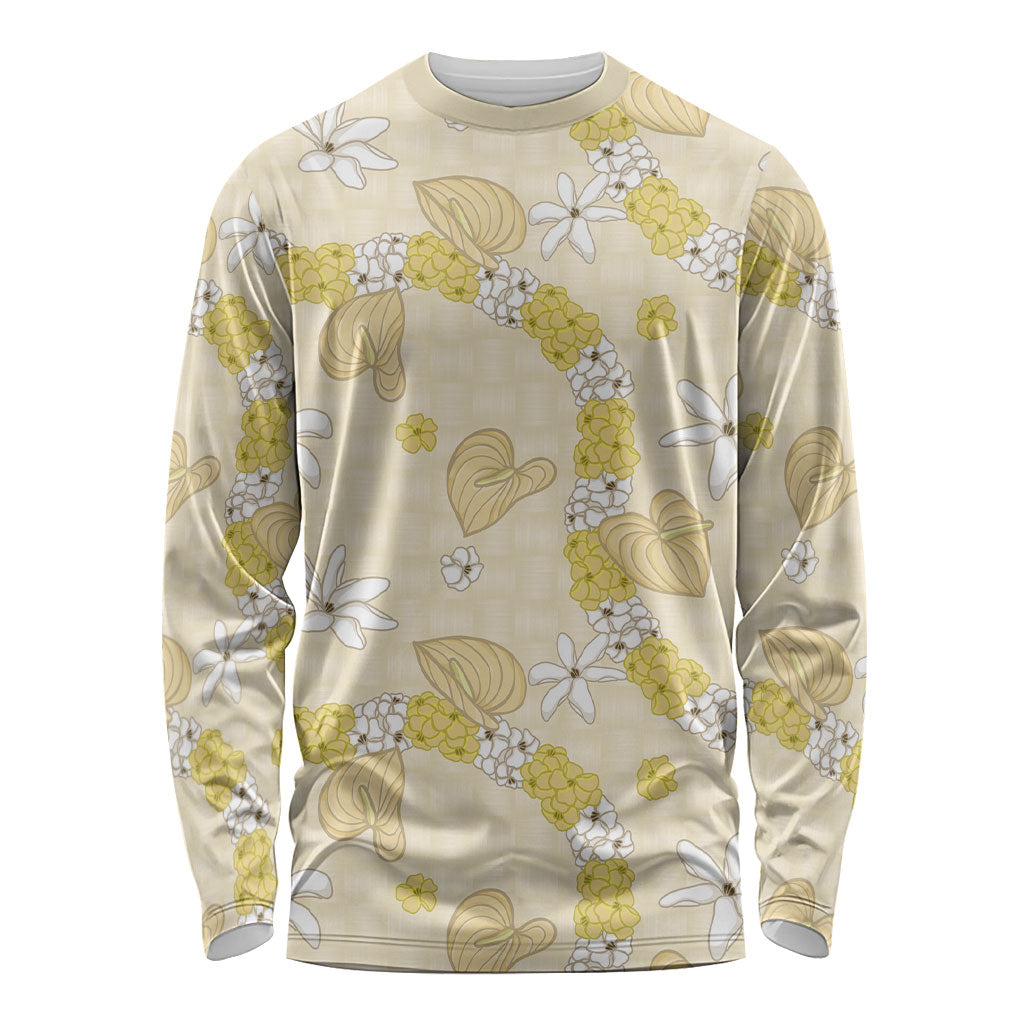 Hawaii Anthurium Tiare Pikake Lei Long Sleeve Shirt Melemele Lauhala Art Pattern