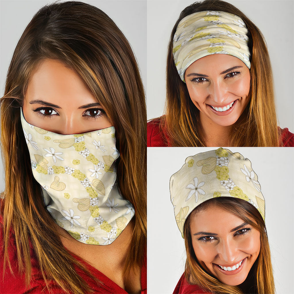 Hawaii Anthurium Tiare Pikake Lei Neck Gaiter Melemele Lauhala Art Pattern LT01 - Polynesian Pride