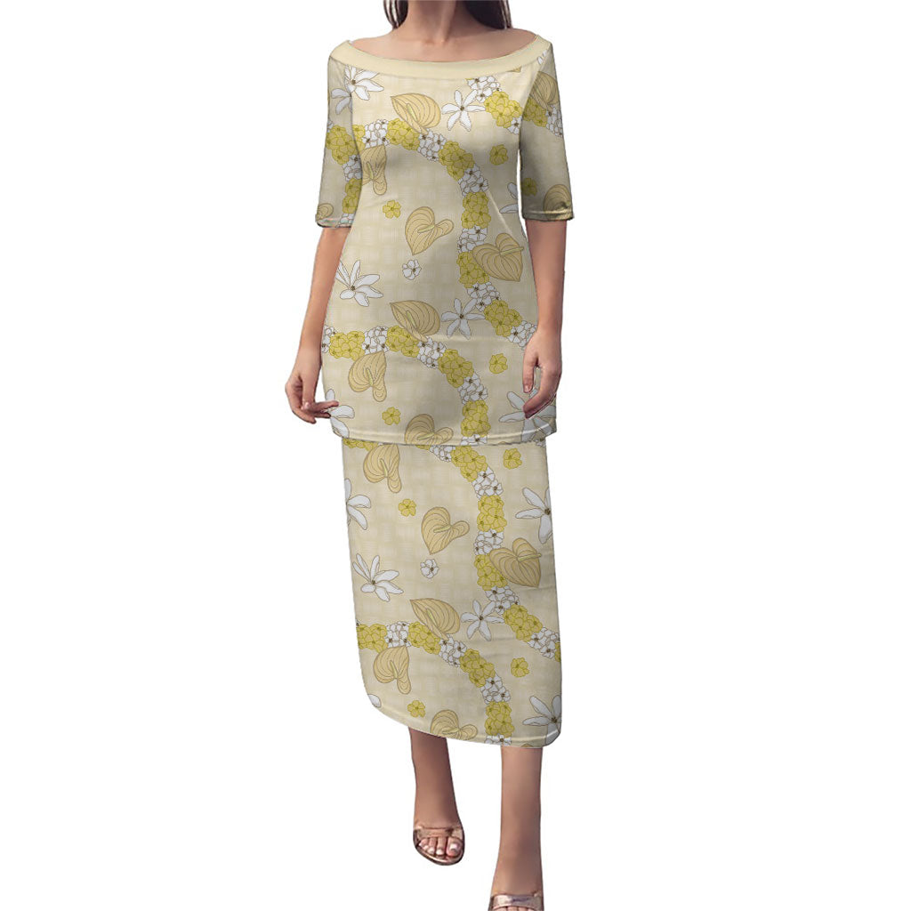 Hawaii Anthurium Tiare Pikake Lei Puletasi Melemele Lauhala Art Pattern LT01 Long Dress Yellow - Polynesian Pride