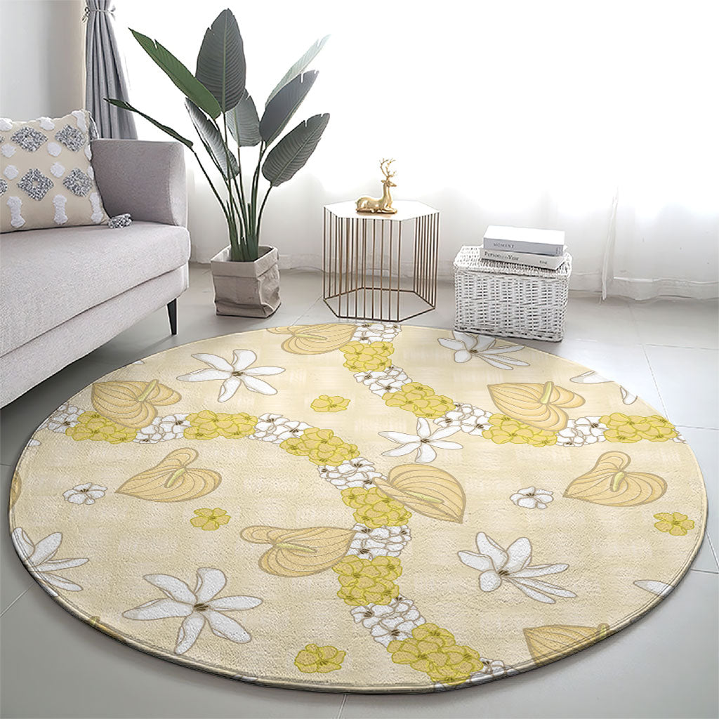Hawaii Anthurium Tiare Pikake Lei Round Carpet Melemele Lauhala Art Pattern LT01 - Polynesian Pride
