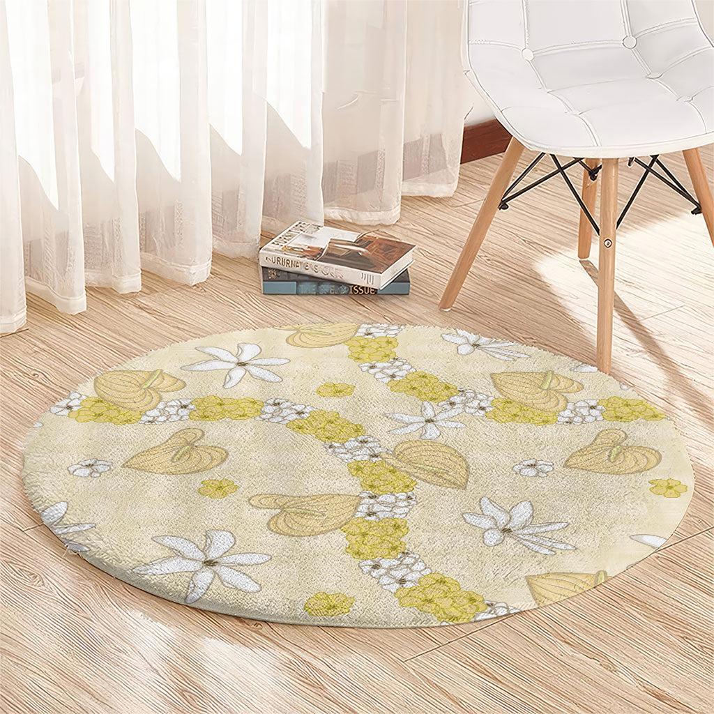 Hawaii Anthurium Tiare Pikake Lei Round Carpet Melemele Lauhala Art Pattern LT01 - Polynesian Pride