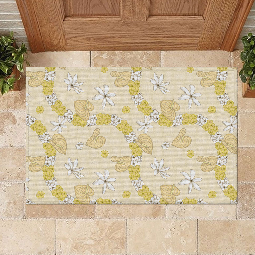 Hawaii Anthurium Tiare Pikake Lei Rubber Doormat Melemele Lauhala Art Pattern
