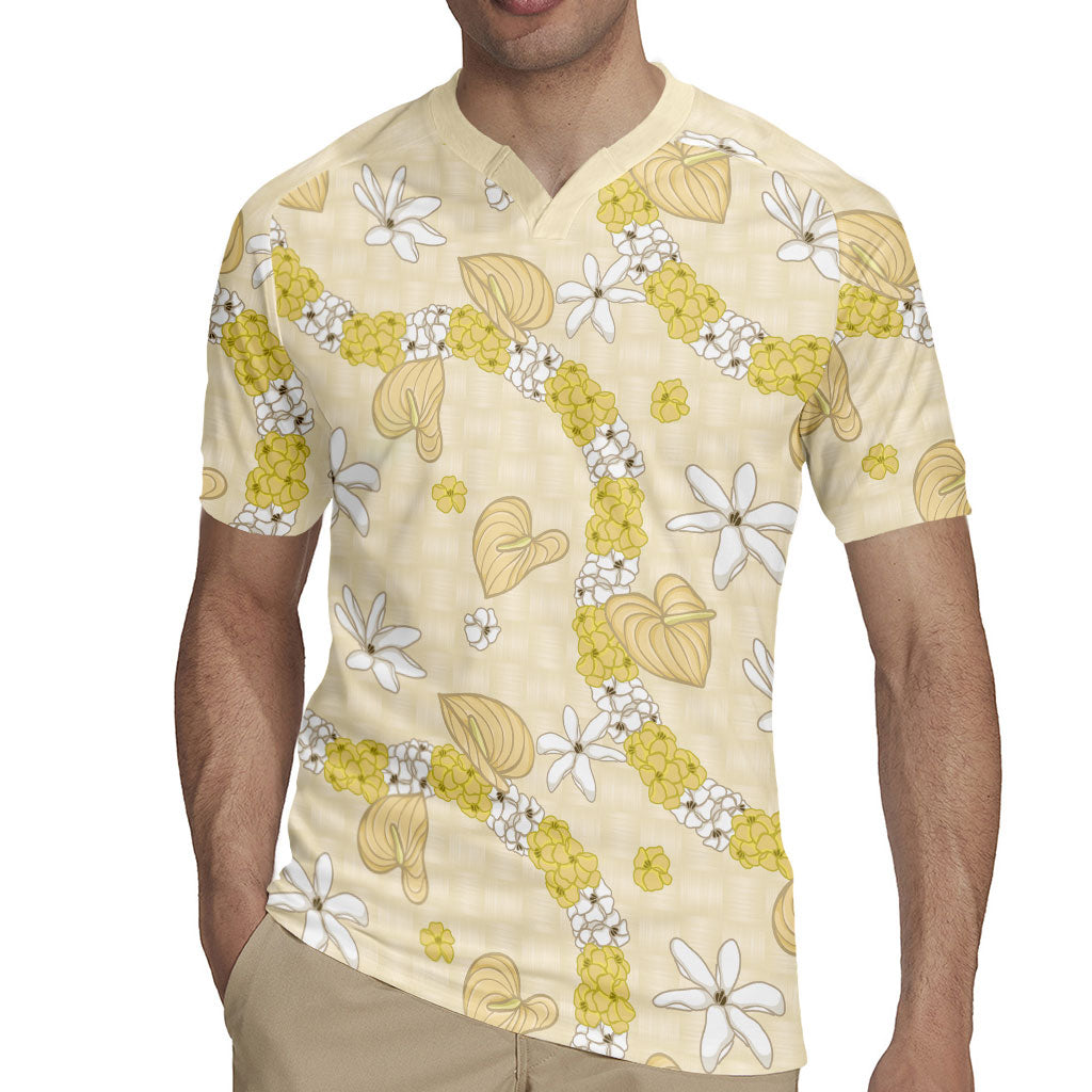 Hawaii Anthurium Tiare Pikake Lei Rugby Jersey Melemele Lauhala Art Pattern